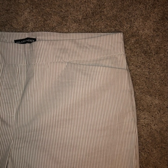 Hilary Radley Tan & Cream Sttiped Stretch Seersucker Psnts XL New - Picture 2 of 9